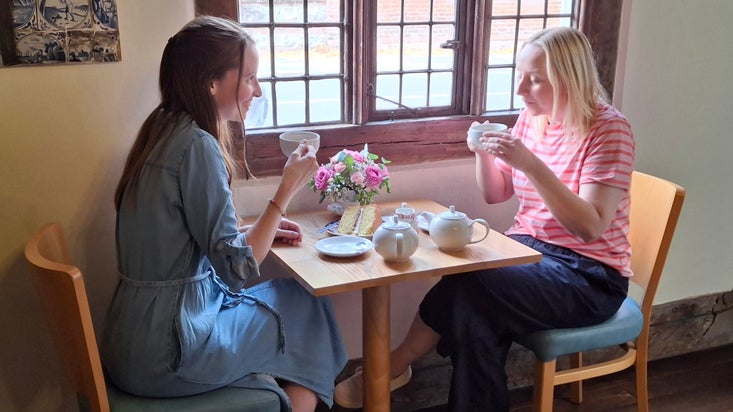 Enjoying tea and cake in Paycocke's Tea Room
